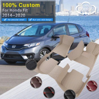RHD Car Floor Mats For Honda Fit Jazz GK3 4 5 6 7 2014~2020 Carpet Mat Luxury Leather Rug Interior Parts Car Accessories GH7 GP5