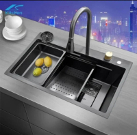 PAKET KOMPLIT SINK VIRAL HITAM 7545 ICHSAN / 9245 VIRAL KITCHEN SINK LUXURY 75x45x22cm Stainless 304