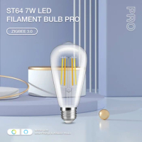 Zigbee 3.0 Smart Vintage Style ST64 7W Pro LED Filament Light Bulb E27 Work With Philips 、SmartThings echo plus