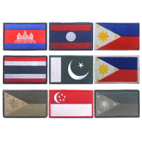 Asian Flag Patch Laos Pakistan Thailand Philippines Cambodia Singapore Embroidered Hook Loop Armband Tactical Patch for Backpack