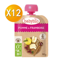 法國Babybio 生機蘋果覆盆莓纖果泥90gX12