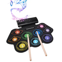 Electronic Drum Set Hand Roll Drum Set 9 Pads Built-in Stereo Speaker with Drumsticks Foot Pedal Colorful Practice Pad Drum Gift