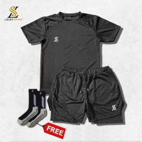 Setelan Olahraga Pria Dryfit Baju Kaos + Celana Outdoor Running Gym Lari Badminton Futsal 1 Set Free