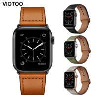 Viotoo Luxury Brown Men Genuine Leather Band Strap For Apple Watch 5 4 42mm 44mm 44 mm 40 mm 38mm watch bands women For iwatch