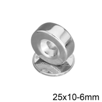 1/2/5/10pcs 25x10-6 mm Neodymium Magnet Disc 25*10 mm Hole 6mm Circle Magnets 25X10-6mm Round Countersunk Magnetic 25*10-6
