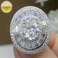 18K White Gold luxury 3 Carat Oval Moissanite Diamond DVVS Women Wedding Ring Party Anniversary Engagement Ring Elegant