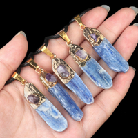 สร้อยคอไคยาไนท์ธรรมชาติ Kyanite หินดิบยาวผิดปกติจี้บาร์ยาว DIY เครื่องประดับ