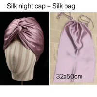 19 Momme New Double Layer Mulberry Silk Sleeping Cap Night Silk Sleep Cap For Women Girl With Luxury Silk Satin Drawstring Bag