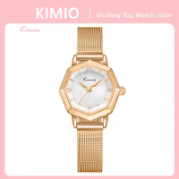 KIMIO Women Watch Fashion Creative Polygon Dial 2022 New Simple Clock Casual Quartz Stainless Steel Braided Strap Ladies Watch