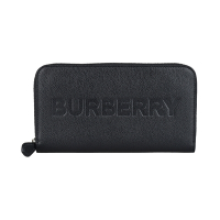BURBERRY鋼印字母LOGO鵝卵石紋牛皮12卡ㄇ字型拉鍊長夾(黑)