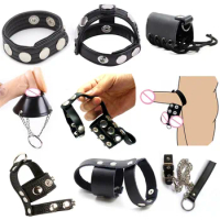 Men's Leather Penis Ring, Penis Cage Penis Harness Sleeves Cock And Ball Stretcher ,Cockring JJ Bondage Strap, Sex Toys For Men