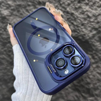 เคสใสกันกระแทก Mag Safe สำหรับ iPhone 16 Pro Max 15 14 13 12 11 ป้องกันเลนส์กล้อง ฝาครอบศัพท์พร้อมขา