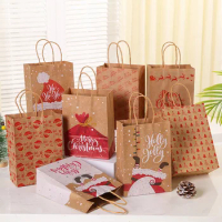 5pcs Merry Christmas Kraft Paper Gift Bags with Handle Navidad Kids Present Candy Packaging Bag Christmas Tree Santa Claus Bags