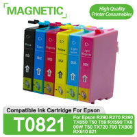 NEW 6PCS T0821 full Compatible Ink Cartridges For Epson R290 R270 R390 TX650 T50 T59 RX590 TX800W T50 TX720 700 TX800 RX610 821
