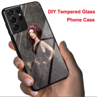 Custom Photo Tempered Glass Case For Samsung galaxy s22 s9 s10 e s20 s21 plus ultra FE A72 NOTE 10 20 8 9 Unique Bumper DIY Case