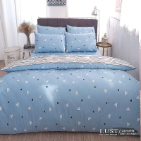 【LUST】米蘭簡約-藍 100%精梳純棉、單人加大3.5尺床包/枕套組 《不含被套》(台灣製)