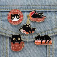 Cat Mom Club Enamel Pins Custom Sleeping Black Kitten Coffee Books Brooches Lapel Badges Dream Life Jewelry Gift Drop Shipping