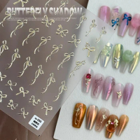 3D Laser Nail Art Stickers Gold Silvery Pink Butterfly Bow Pattern Manicure Self Adhesive Nail Decals Polish Stickers