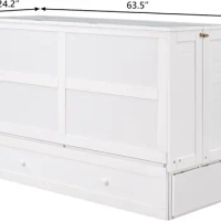 Queen Size Murphy Cabinet Bed with Drawer and Little Shelves on Each Side, Multifunctional Storage Platform Bedframe,