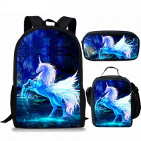 Fashion Youthful Unicorn 3D Print 3pcs/Set Student Travel bags Laptop Daypack Backpack Lunch Bag Pencil Case