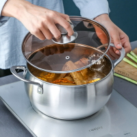 烹飪鍋具 不銹鋼加厚復合鋼漲形明珠煲湯鍋 整鍋約重2.5斤大容量鼓形雙耳鍋-快速出貨