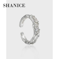 SHANICE SS925 Sterling Silver Irregular Shape Shiny CZ Opening Rings For Daughter Women Birthday Gift Fine Jewelry