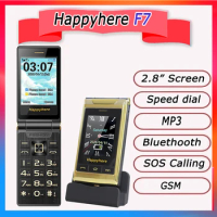 Happyhere F7 flip cell phones 2.8" screen unlocked celular speed dial SOS FM radio senior Push-button cheap mobile phone