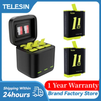 TELESIN Battery 1750 mAh For GoPro Hero 12 11 10 9 3 Way LED Light Battery Fast Charger Box For GoPro Hero 12 11 10 Accessories