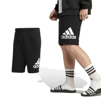 【adidas 愛迪達】短褲 Essential Shorts 男款 黑 白 純棉 中腰 抽繩 棉褲 愛迪達(IC9401)