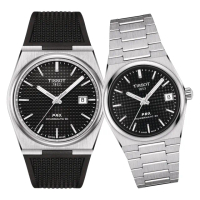 【TISSOT 天梭 官方授權】PRX系列 復古風酒桶型機械對錶-40+35mm 禮物(T1374071705100/T1372071105100)