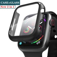 Glass+cover For Apple Watch case 44mm 40mm iWatch series 5 4 3 SE 6 42mm 38mm Screen Protector+bumper Accessories for applewatch