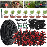 Garden 1/4'' Drip Irrigation Kit Plant Automatic Watering System Adjustable Nozzles for Farmland Bonsai Vegetable Greenhouse