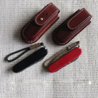 Handmade Leather Belt Pouch Vegetable Tanned Leather Protective Case for 91mm Swiss Army Knife