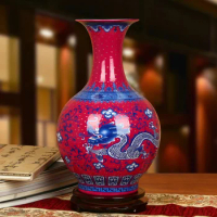 Jingdezhen Ceramics vase High-grade Enamel Rose Red Dragon Vase Simple Modern Decoration traditional chinese vase porcelain