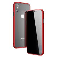 iPhone X XS 手機保護殼金屬全包防窺雙面玻璃磁吸殼 紅色款