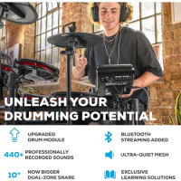 Alesis Nitro Max Kit Electric Drum Set with Quiet Mesh Pads, 10" Dual Zone Snare, Bluetooth, 440+ Authentic Sounds, Drumeo