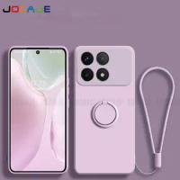 for POCO X6 Pro Liquid Silicone Ring Holder Phone Cover for POCO X5 Pro F5 M5 M5S M4 X4 F3 X3 M3 Soft Back Cover With Lanyard