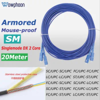 SM 2 Core Anti-rat armored fiber optic patch cord, LC, SC, ST, FC, SM Dual-core Duplex APC, UPC Fiber Patch Cable 20m customized