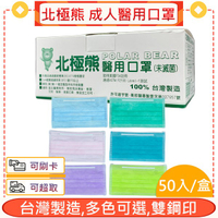 北極熊 成人醫用口罩 50入/盒 藍/粉/紫/綠/湖水綠/蘋果綠 多色可選 雙鋼印*愛康介護*