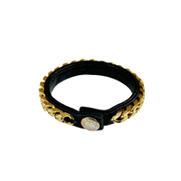 【二手名牌BRAND OFF】VITA FEDE 黑色 金色 皮革 鏈帶 手環