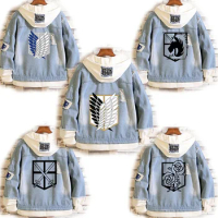 2023 Attack on Titan Jeans Jacket Scout Regiment Cosplay Denim Jacket Autumn Eren Jager Hooded Sweatshirt Outwear Coat