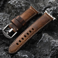 Handmade Italian Leather Strap for iwatch Apple Watch AppleWatch9/ultra 49MM 45MM 44MM Head Layer Cowhide Men's Bracelet