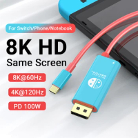 USB C to Display Port 6.6 FT Cable 8K@60Hz 4K@120Hz Type-C to DP Adapter Thunderbolt 3 4 Compatible for Nintendo Switch MacBook