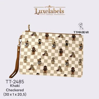 Tas Genggam Wanita Clutch TTWN Bear Wristlet Motif Beruang Ringan Trendy Khaki Checkered