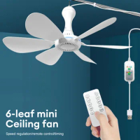 USB Charging Ceiling Fan Household Silent High Wind Hanging Fan 6 Leaf Ceiling Fan With Remote Control for Picnic Camping