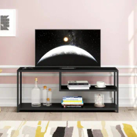 HOME BI TV Stand for 50 55 Inch TV, Entertainment Center with Storage, Wood TV Console for Living Room, TV Cabinet with Metal