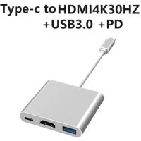 4K30HZ HDMI-compatible Type-c plug HUB to USB USB3.0 Charging Adapter PD 1000W three in one expansion dock TV projector adapter