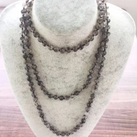 42inch/60inch Hand Knotted Nature Stone 8MM Black LineAgate Necklace Long Necklaces Yoga Mala Beads Endless Infinity Beaded