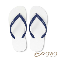【QWQ】男款防滑防水夾腳拖鞋 室外人字拖雨鞋 跳色系列 牛奶白 藍鞋帶(ABAA10412)