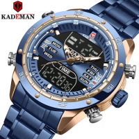 KADEMAN Top Brand Men Military Sport Watches Mens LED Analog Digital Watch Male Army Stainless Quartz Clock Relogio Masculino